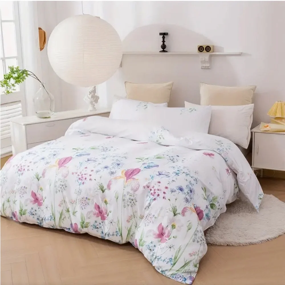 3-pc Iris Floral QUEEN Size Duvet Set with 2 Pillow Covers